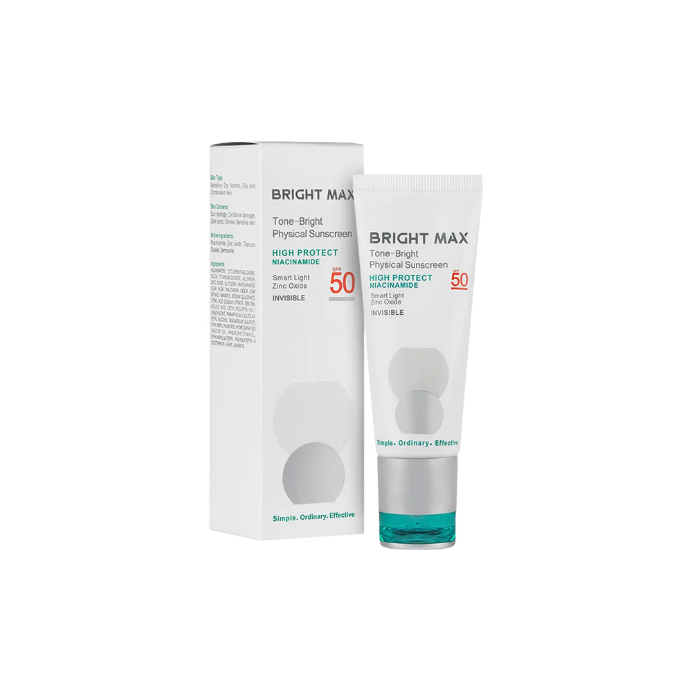 کرم ضد آفتاب بی رنگ فیزیکال برایت مکس مدل تن برایت با SPF50