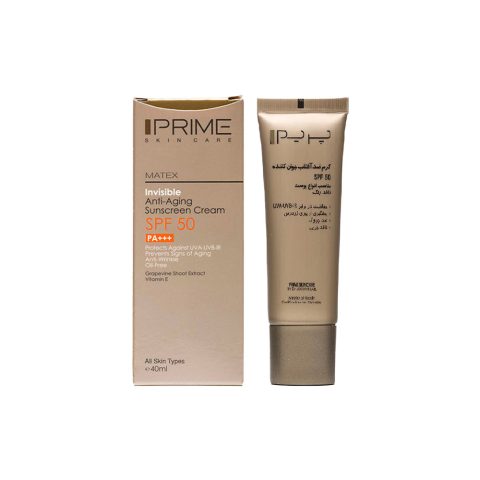 کرم ضد آفتاب جوان کننده بی رنگ پریم مدل متکس مناسب برای انواع پوست با SPF50